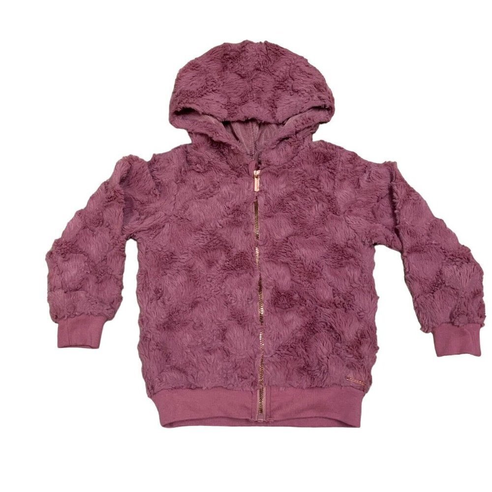 Tahari Girl's Size 4 Full Zip Plush Jacket Pink with Hoodie Heart shaped Plush